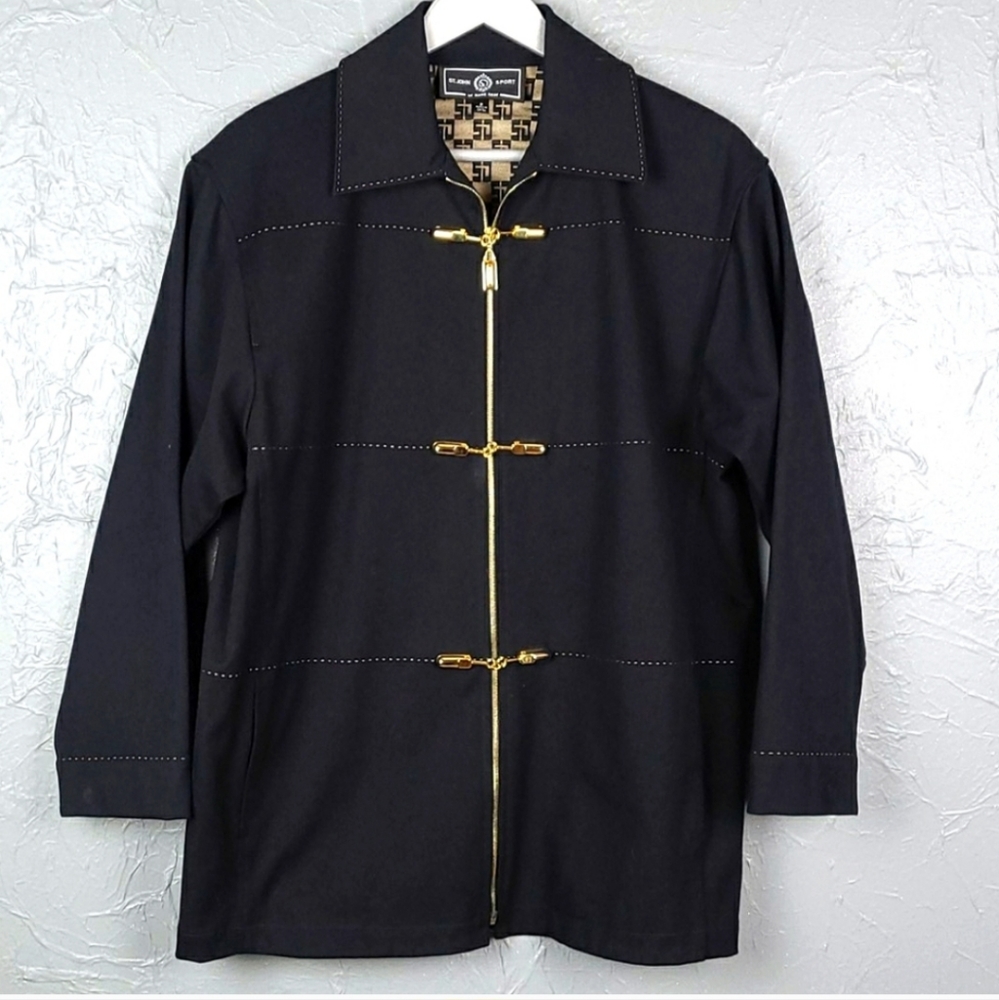 ST JOHN Sport Black Jacket Gold Hardware